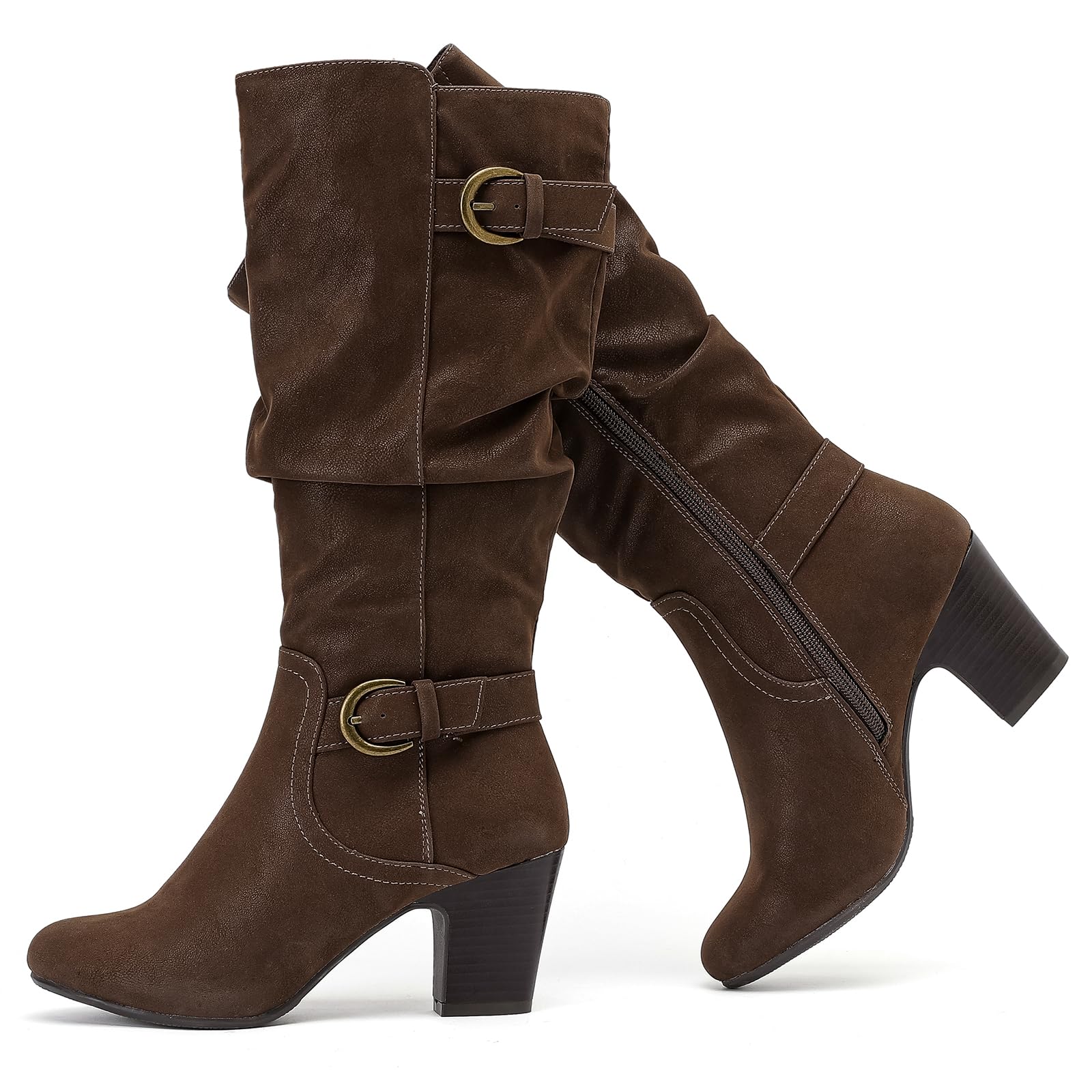 Women's Slouchy Knee High Boots with Chunky Heel, Pointed Toe, Comfortable and Fashionable Fall Winter Boots for Women.